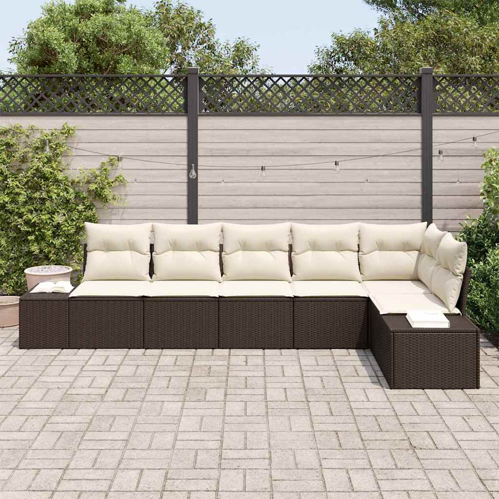 Garten-Sofa-Set mit Kissen mit Speicher 6 pcs Braun und Creme